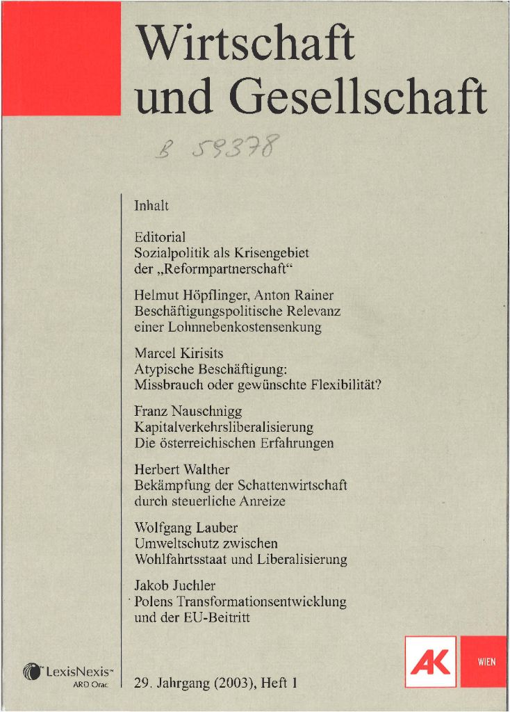 Cover von Wirtschaft und Gesellschaft 2003, Heft 1