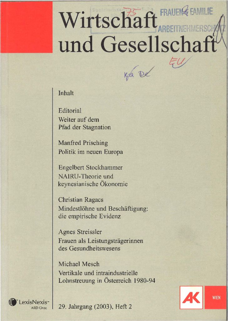 Cover von Wirtschaft und Gesellschaft 2003, Heft 2