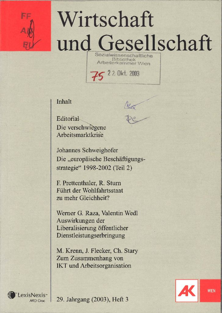 Cover von Wirtschaft und Gesellschaft 2003, Heft 3