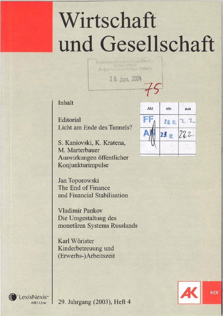 Cover von Wirtschaft und Gesellschaft 2003, Heft 4