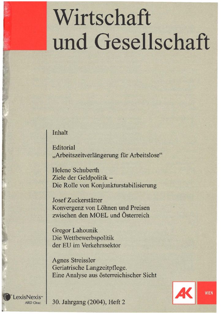 Cover von Wirtschaft und Gesellschaft 2004, Heft 2