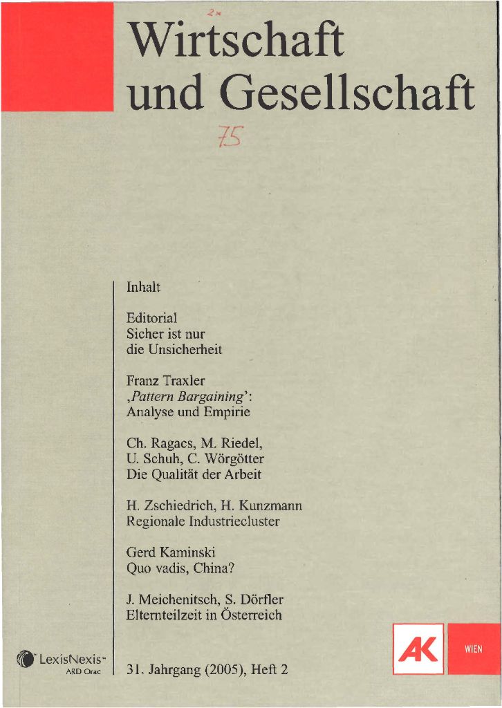 Cover von Wirtschaft und Gesellschaft 2005, Heft 2