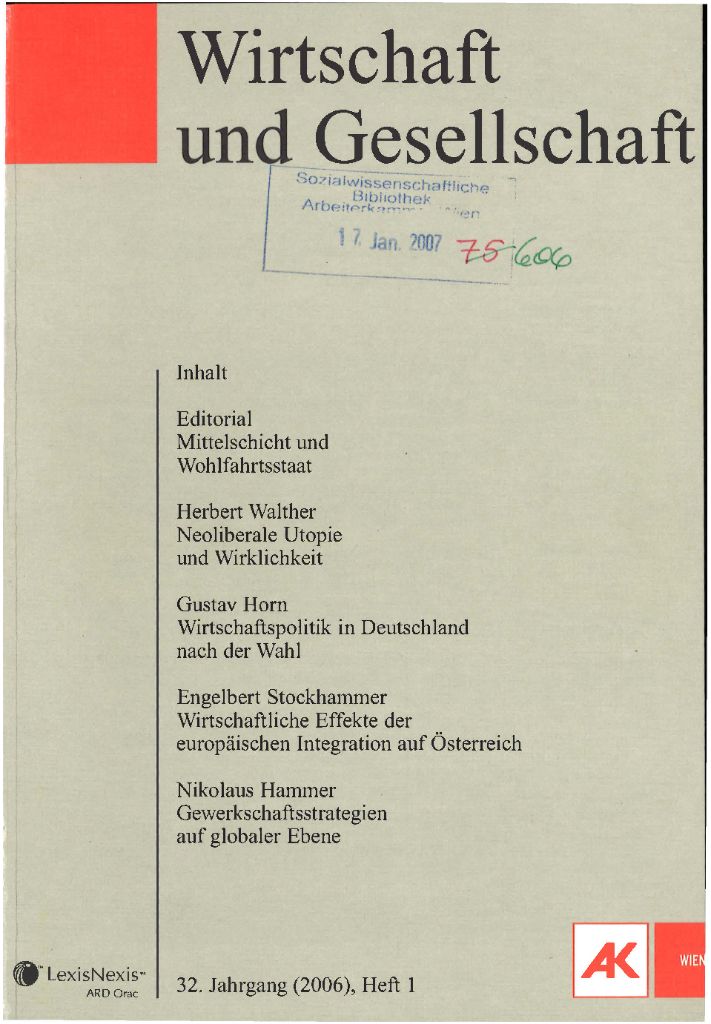 Cover von Wirtschaft und Gesellschaft 2006, Heft 1