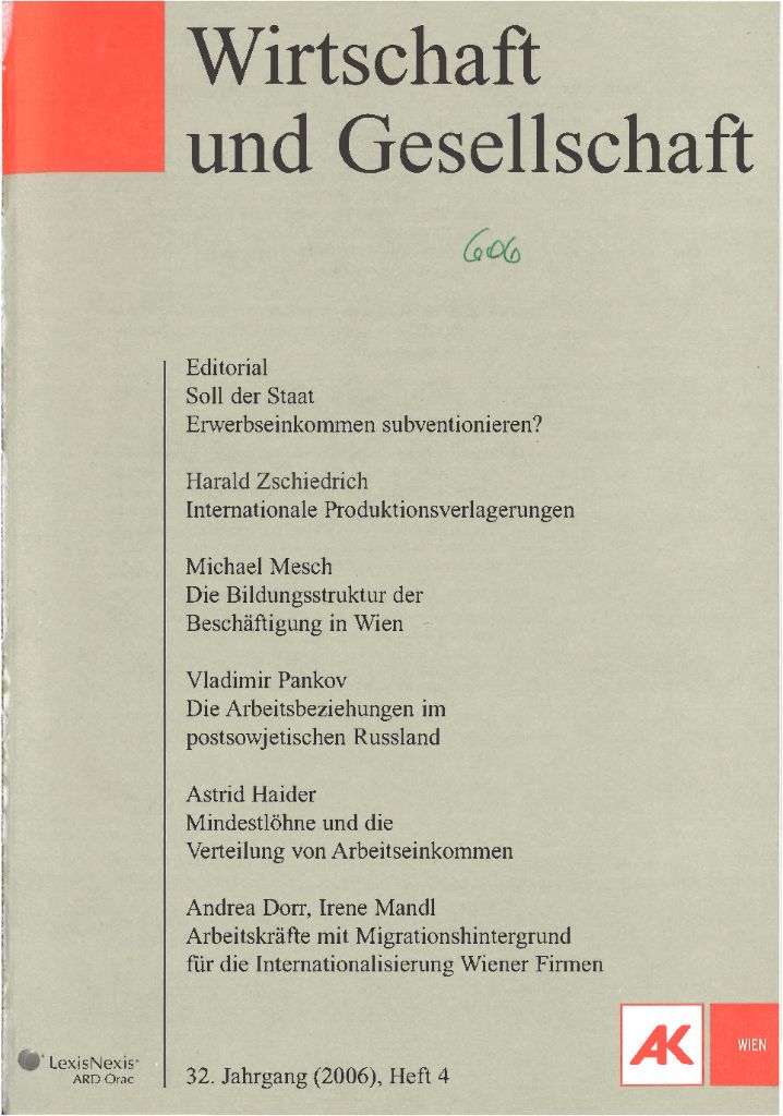 Cover von Wirtschaft und Gesellschaft 2006, Heft 4
