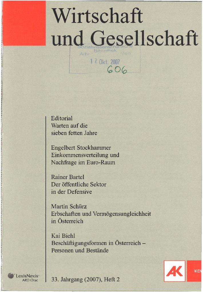 Cover von Wirtschaft und Gesellschaft 2007, Heft 2