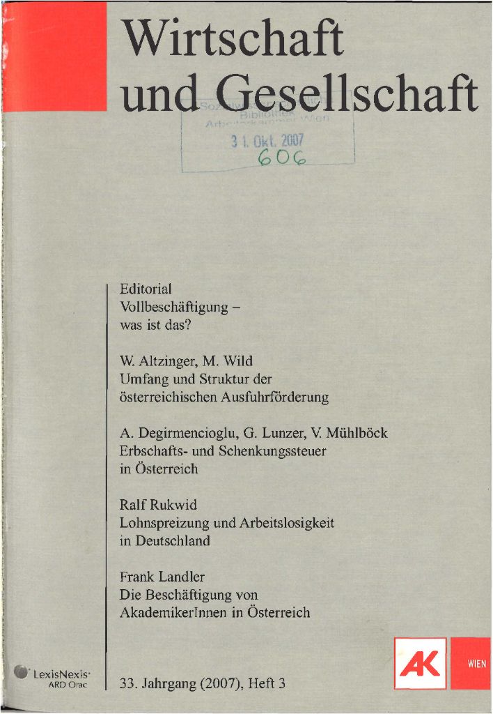 Cover von Wirtschaft und Gesellschaft 2007, Heft 3