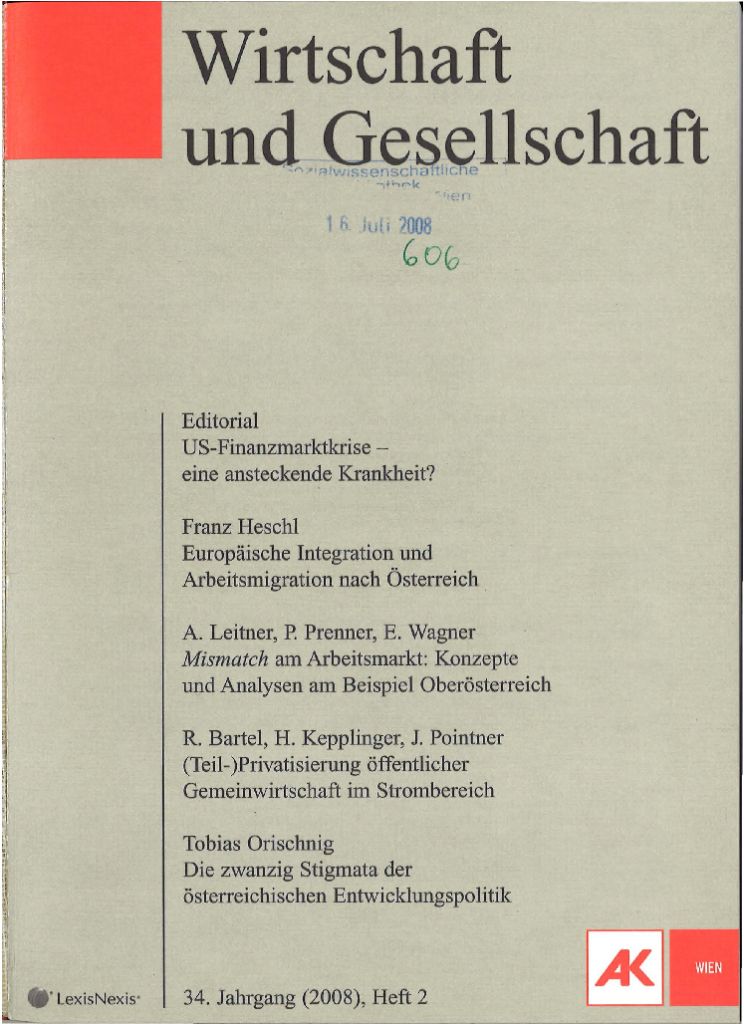 Cover von Wirtschaft und Gesellschaft 2008, Heft 2