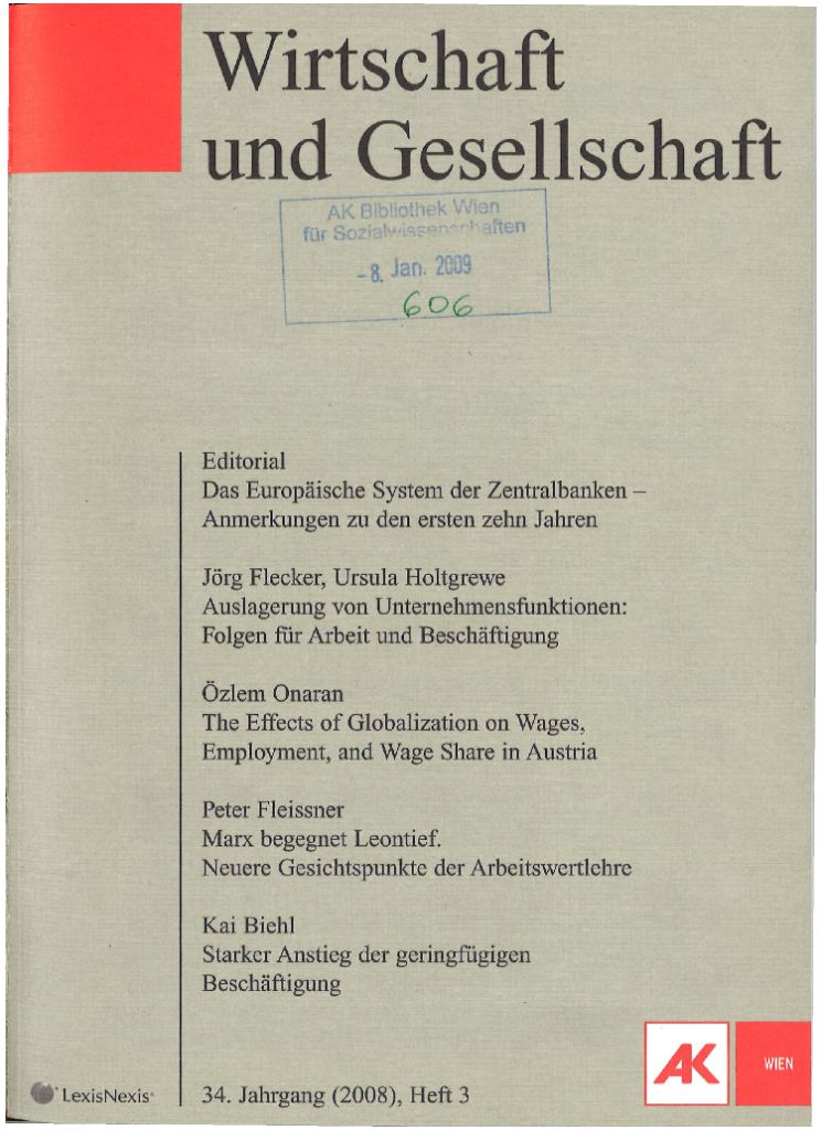 Cover von Wirtschaft und Gesellschaft 2008, Heft 3
