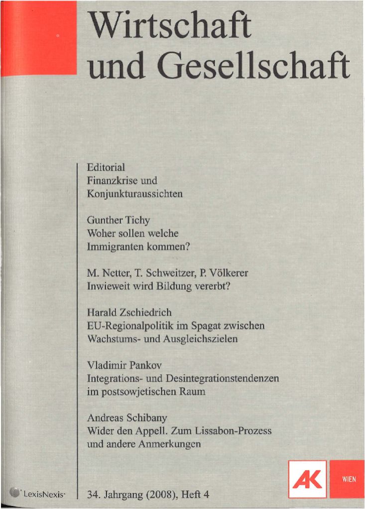 Cover von Wirtschaft und Gesellschaft 2008, Heft 4