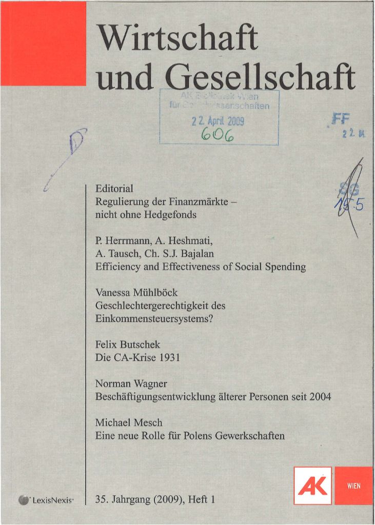 Cover von Wirtschaft und Gesellschaft 2009, Heft 1
