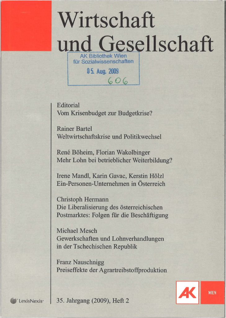 Cover von Wirtschaft und Gesellschaft 2009, Heft 2