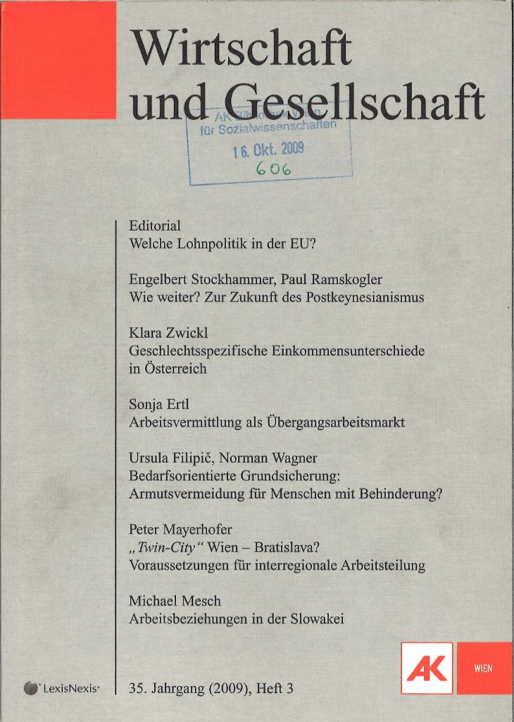 Cover von Wirtschaft und Gesellschaft 2009, Heft 3