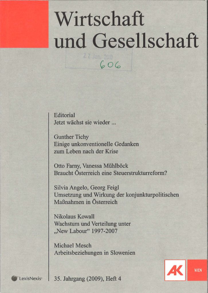 Cover von Wirtschaft und Gesellschaft 2009, Heft 4