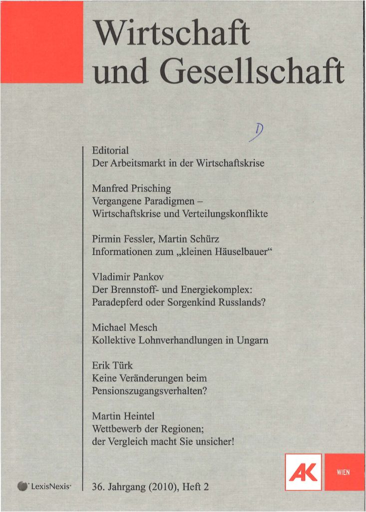 Cover von Wirtschaft und Gesellschaft 2010, Heft 2