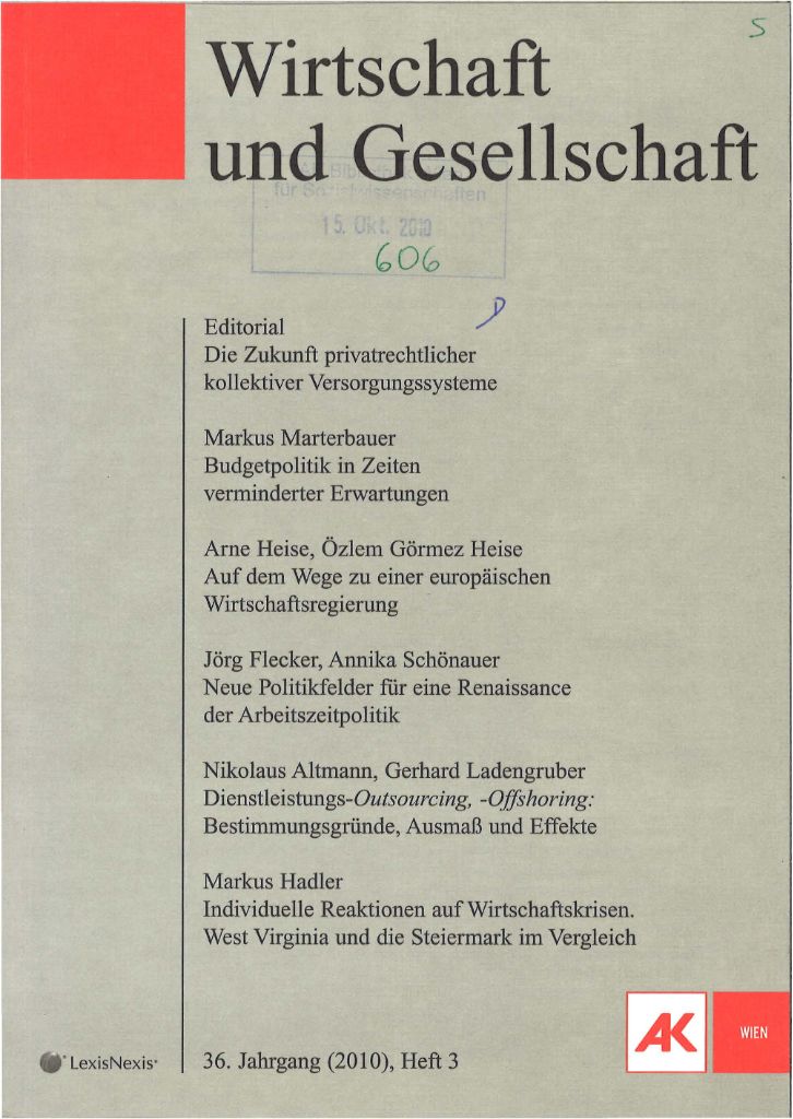 Cover von Wirtschaft und Gesellschaft 2010, Heft 3