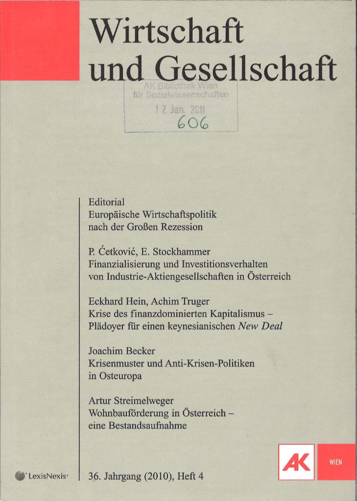 Cover von Wirtschaft und Gesellschaft 2010, Heft 4