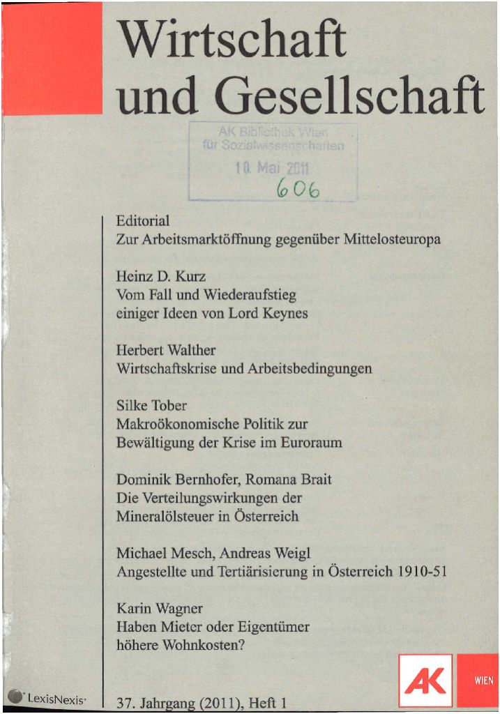 Cover von Wirtschaft und Gesellschaft 2011, Heft 1