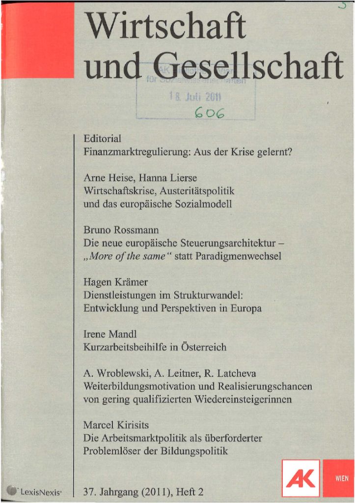 Cover von Wirtschaft und Gesellschaft 2011, Heft 2