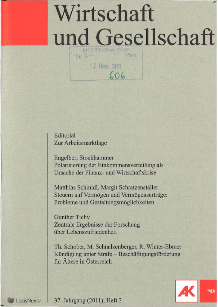 Cover von Wirtschaft und Gesellschaft 2011, Heft 3