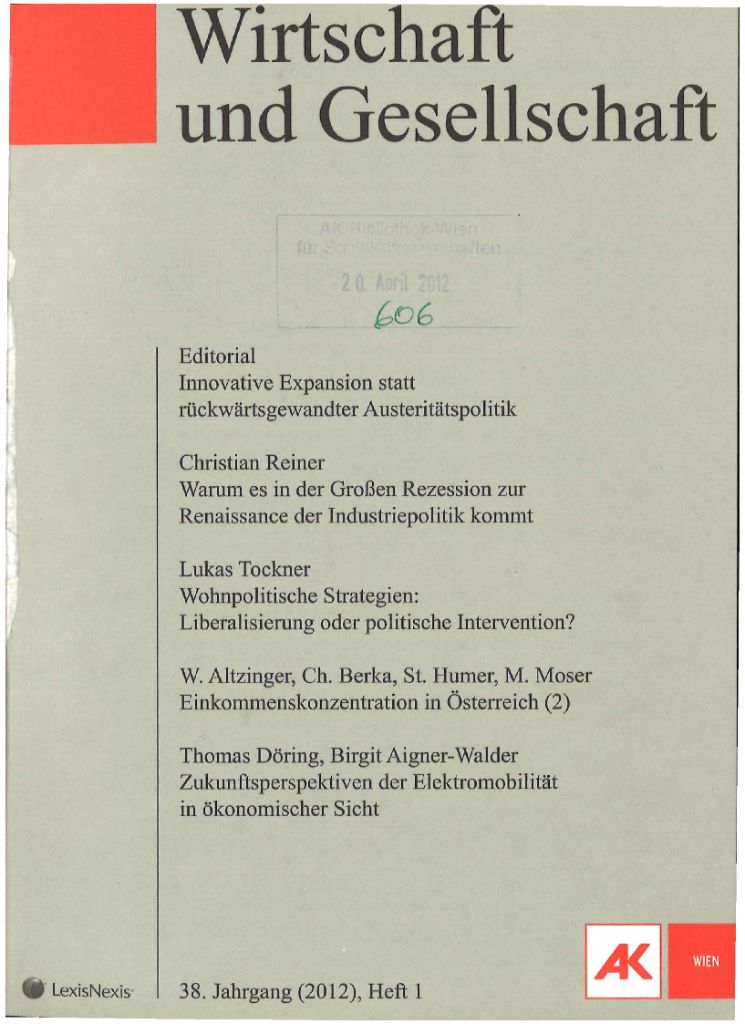 Cover von Wirtschaft und Gesellschaft 2012, Heft 1