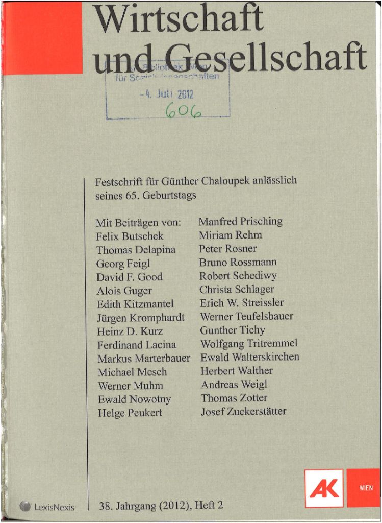 Cover von Wirtschaft und Gesellschaft 2012, Heft 2