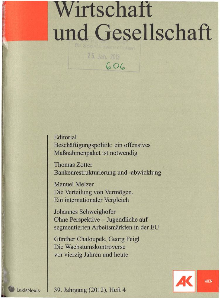 Cover von Wirtschaft und Gesellschaft 2012, Heft 4