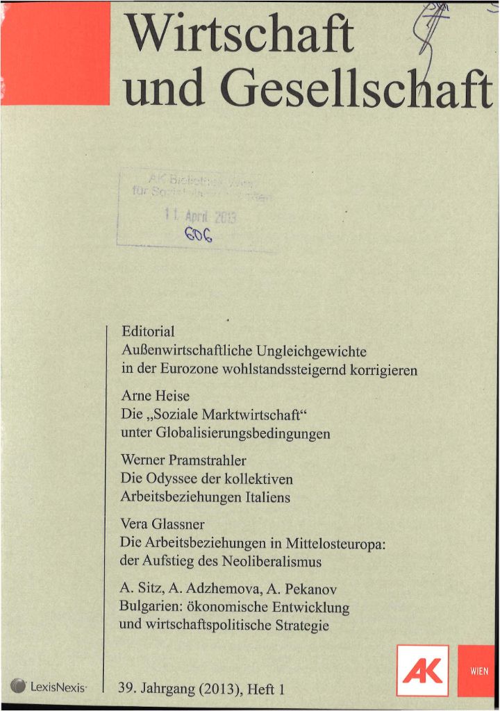 Cover von Wirtschaft und Gesellschaft 2013, Heft 1