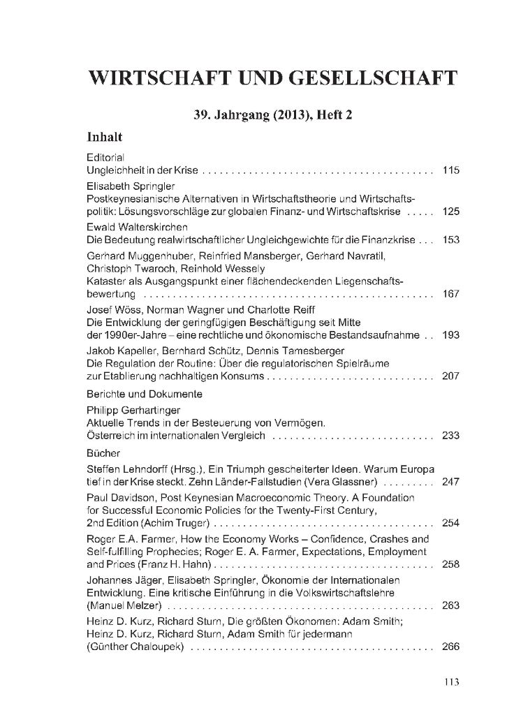 Cover von Wirtschaft und Gesellschaft 2013, Heft 2
