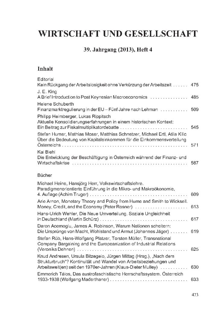 Cover von Wirtschaft und Gesellschaft 2013, Heft 4