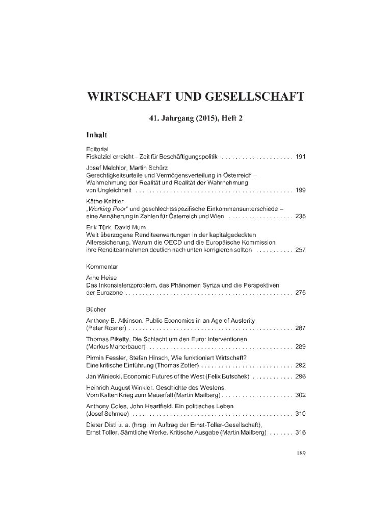 Cover von Wirtschaft und Gesellschaft 2015, Heft 2