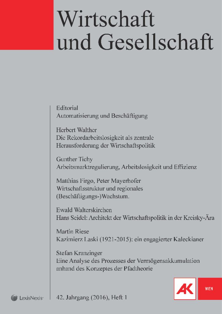 Cover von Wirtschaft und Gesellschaft 2016, Heft 1
