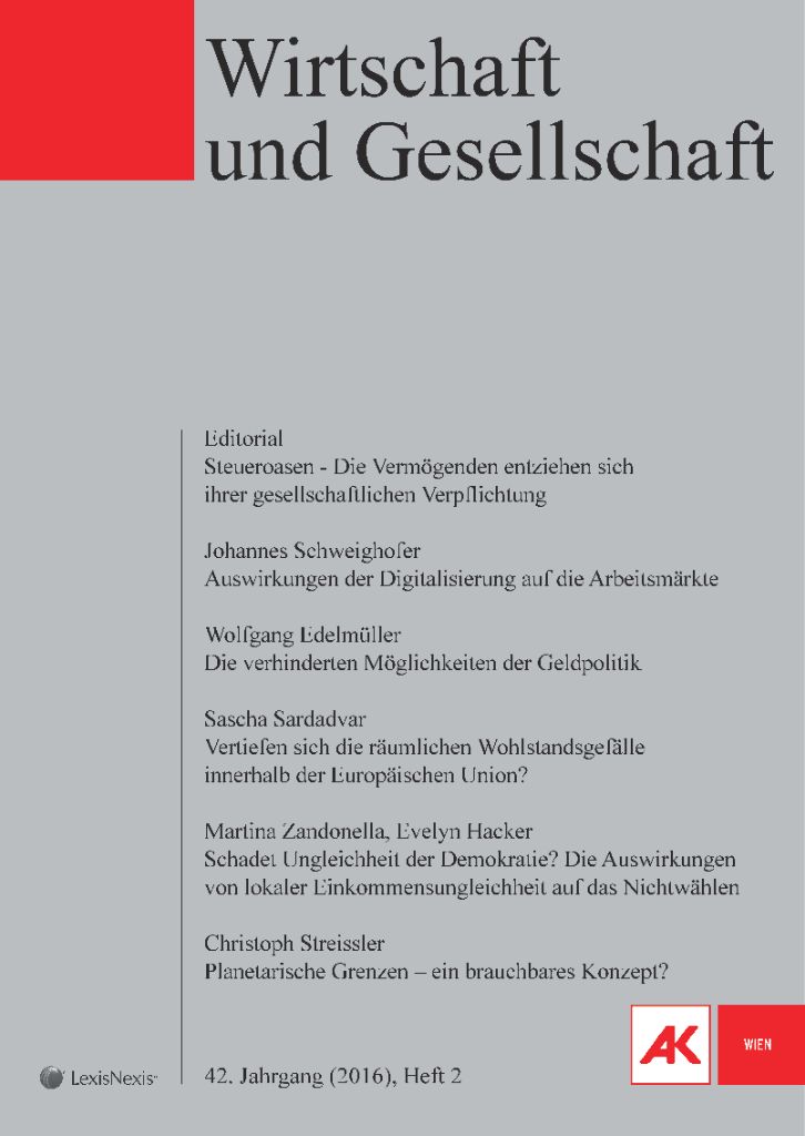 Cover von Wirtschaft und Gesellschaft 2016, Heft 2