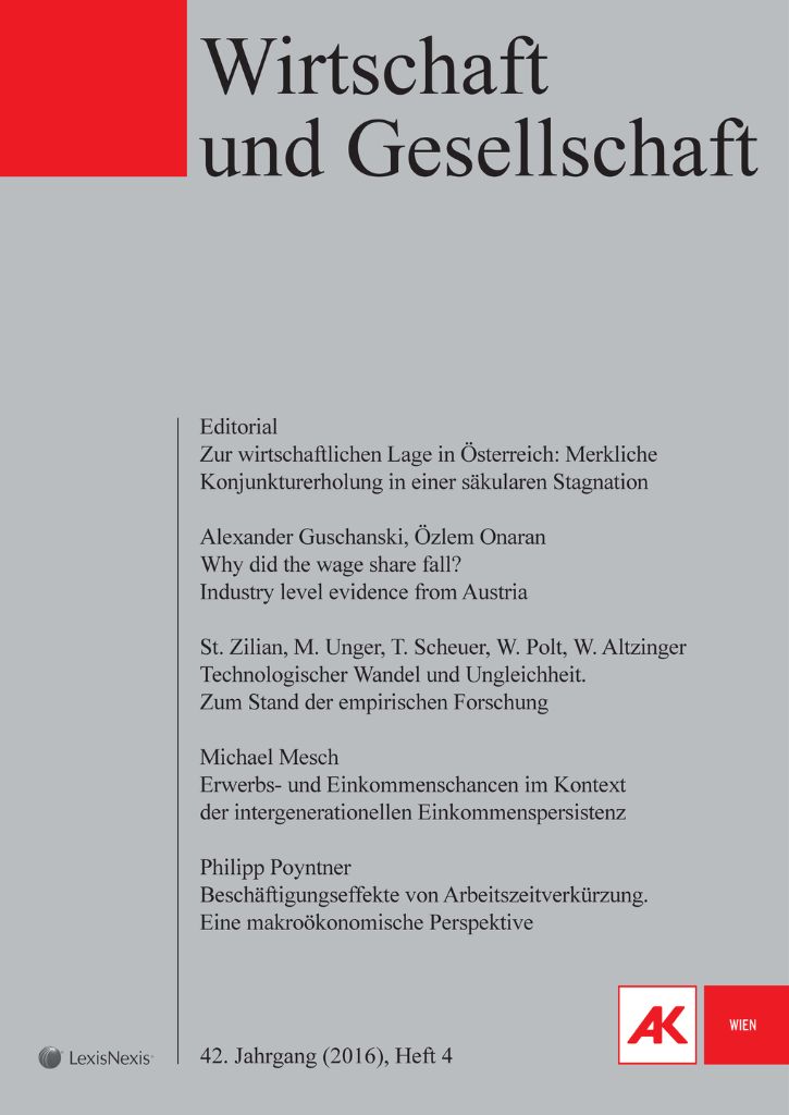 Cover von Wirtschaft und Gesellschaft 2016, Heft 4