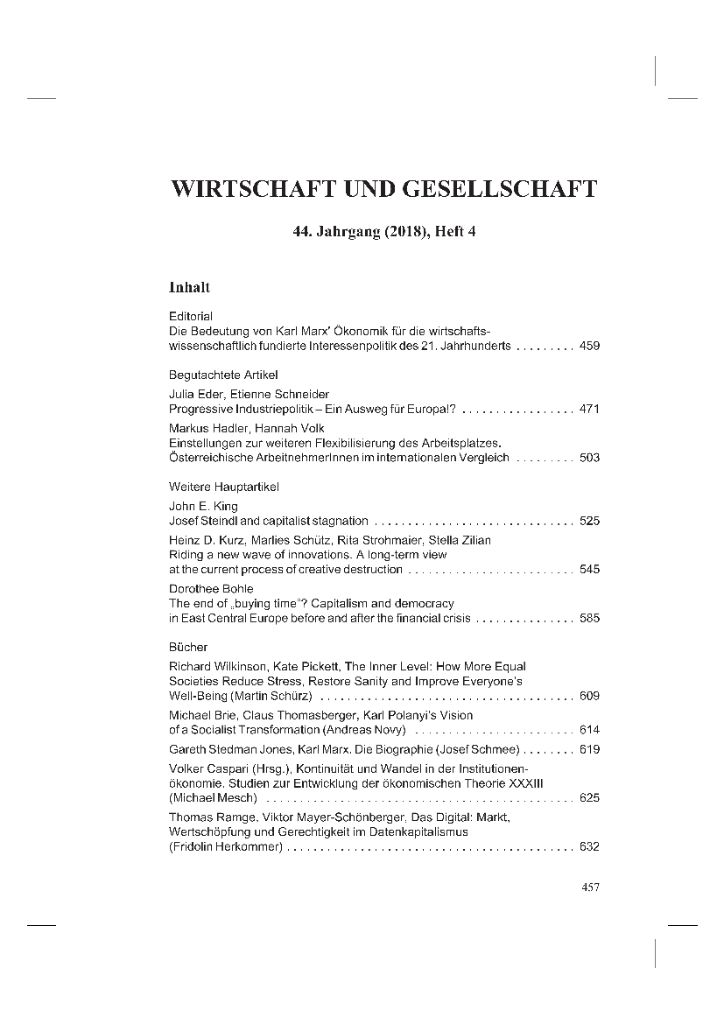 Cover von Wirtschaft und Gesellschaft 2018, Heft 4