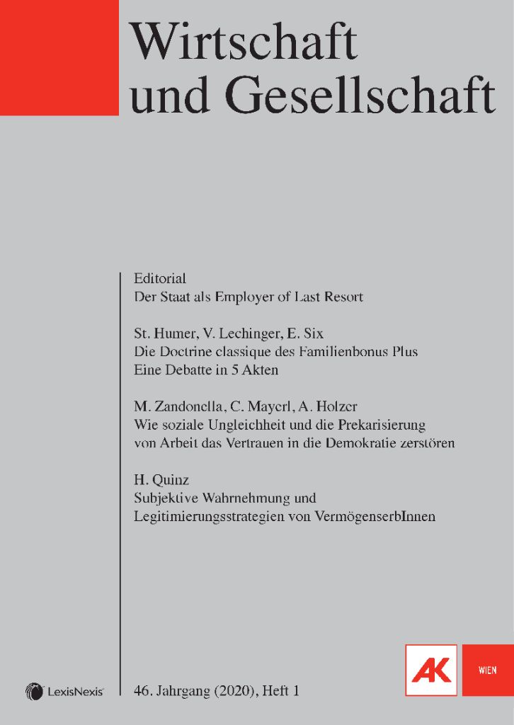 Cover von Wirtschaft und Gesellschaft 2020, Heft 1