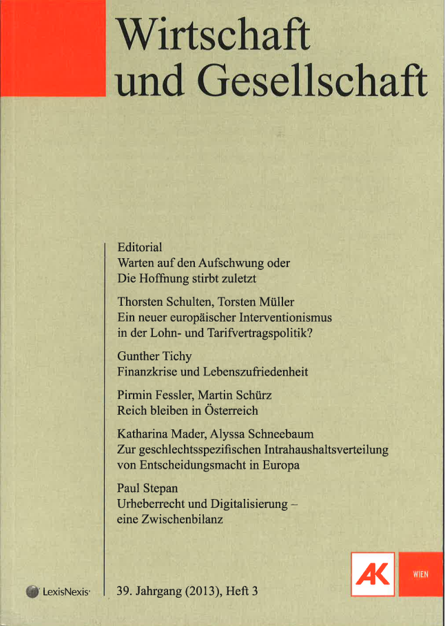 Cover von Wirtschaft und Gesellschaft 2013, Heft 3