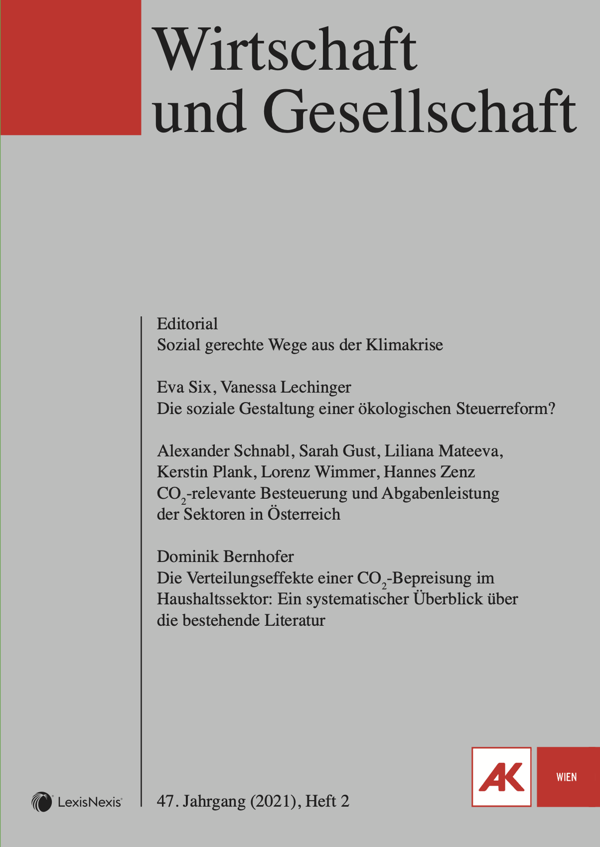 Titelseite der Zeitschrift Wirtschaft und Gesellschaft. Nummer  2, 2021, 47. Jahrgang
